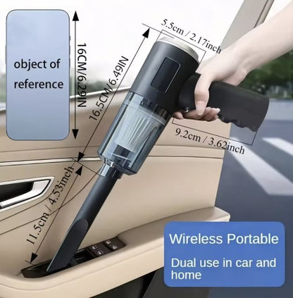 Voltpeak Mini Vac cleaning a car door pocket, with its size marked